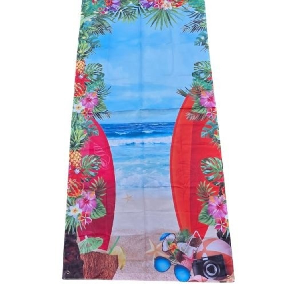 Tropical Luau Beach Party Backdrop Door Banner Surfboard Hibiscus Photo Booth